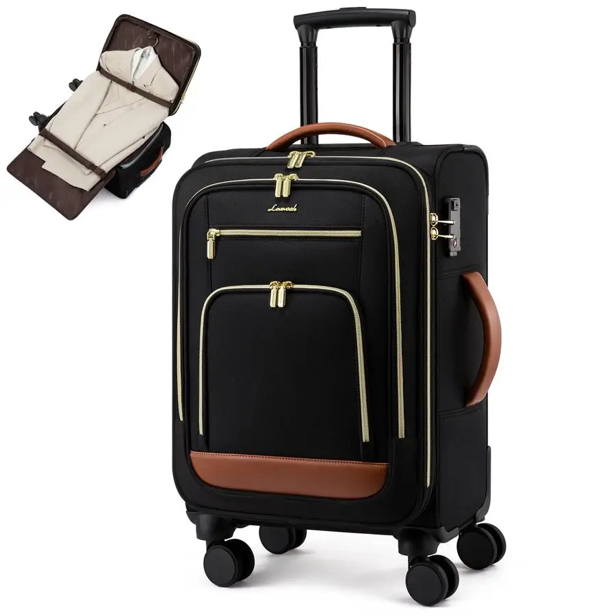 

on Luggage 22x14x9 Airline Approved, 22 Inch Large Rolling Suitcase with Garment Bag, Spinner Wheels amp TSA Lock, 49L Softside