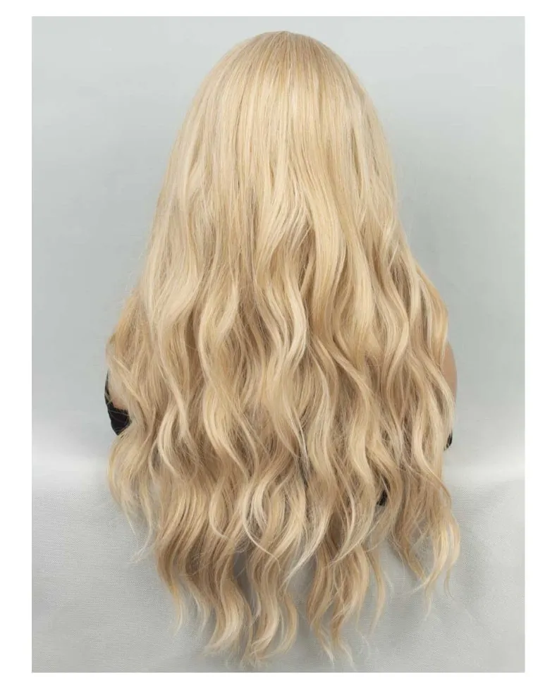 Parrucca moda europea e americana femminile bionda capelli lunghi ricci soffice parrucca grande onda copricapo copricapo completo in fibra chimica
