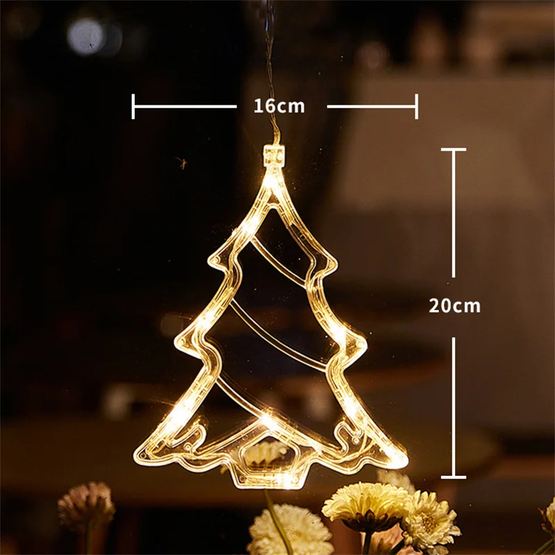 Christmas LED Light Snowflake Santa Hanging Sucker Lamp Window Ornaments Decoration for Home Xmas Navidad 2023 New Year Decor