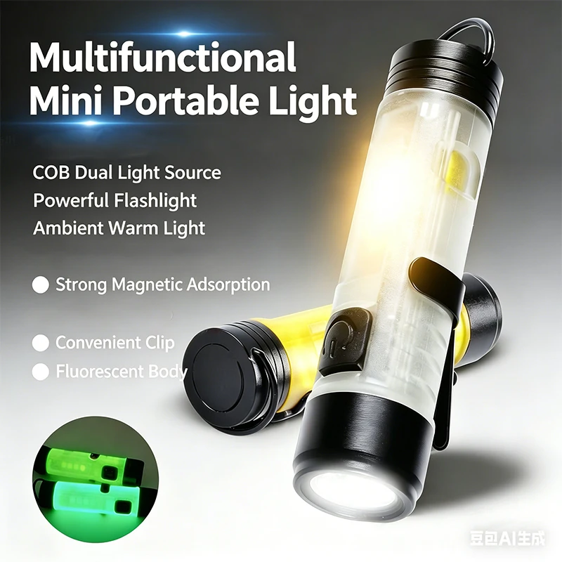 Portable USB Rechargeable Flashlight Emergency Light Camping Torch Mini Flashlight with Side Lights for Outdoor Hiking Emergency