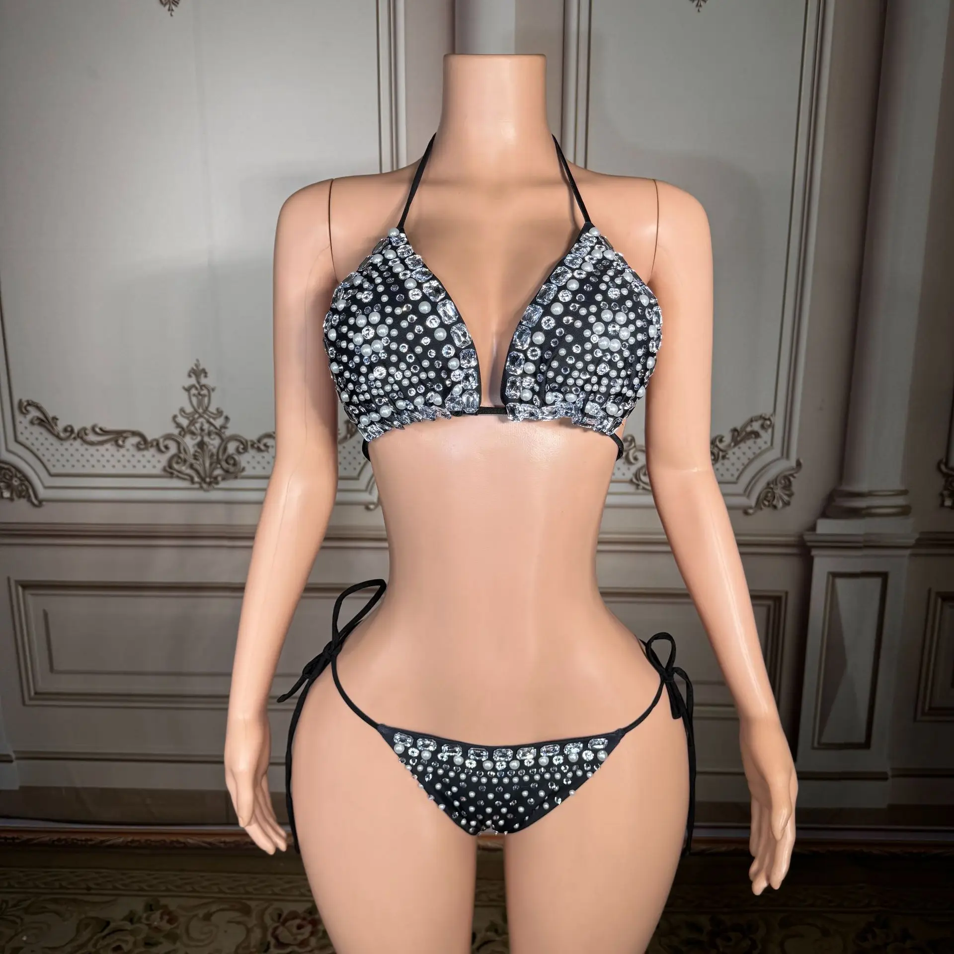 Wholesale Dropshipping Luxury Swimwear Bling Bling Diamond Bikini Hot Sexy Fashion Bikinis Pearl Bra Swimsuit