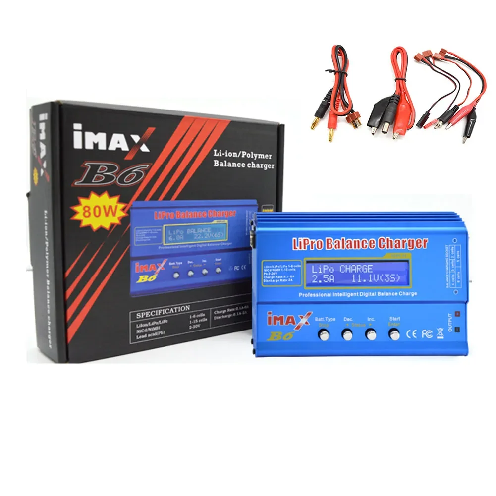 IMAX B6 80W Lipo NiMh Batteries Balance Digital Charger for RC Helicopter Re-peak NIMH/NICD Battery Charger with 6A Power Cable