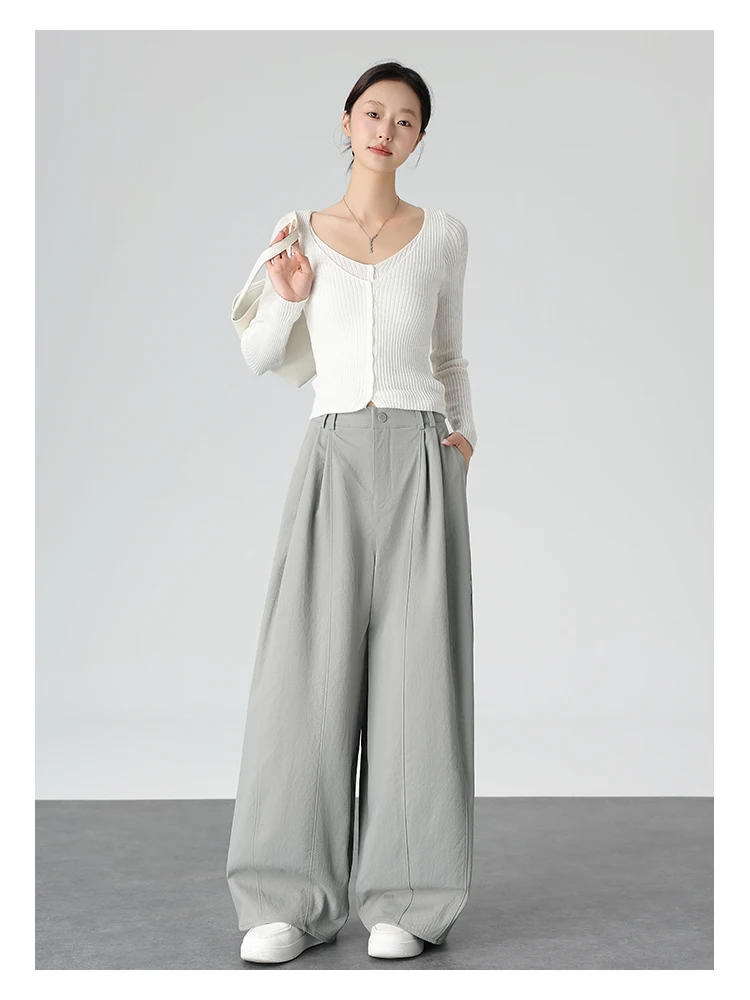 Harajuku Einfarbige Damen-Weitbein-Hose mit Hoher Taille, Übergroße Drapierte Jogginghose mit Elastischem Bund und Taschen für Herbst und Winter – Detail 14
