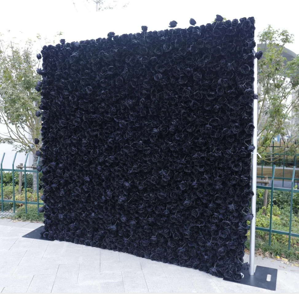 Wholesales High Quality Black Silk Flower Curtain Backdrop Arrangement Flowers Wall Floral Panels Backdrop for Wedding