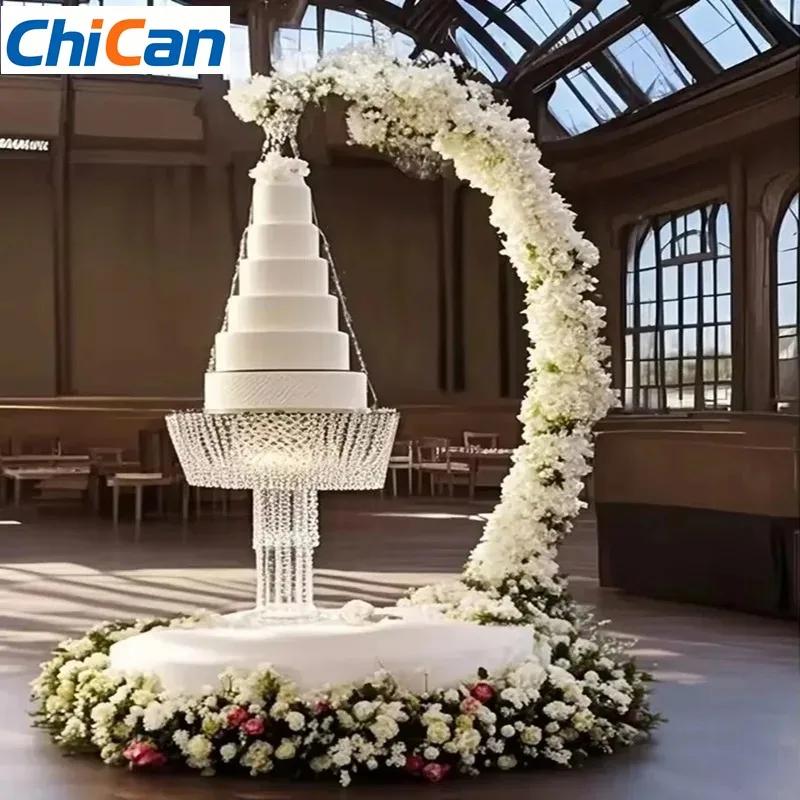 

【Hot】Wedding Moon Arch Suspended Cake Stand with Chandeliers Hanging Flower Holder Cupcake for Birthday Party
