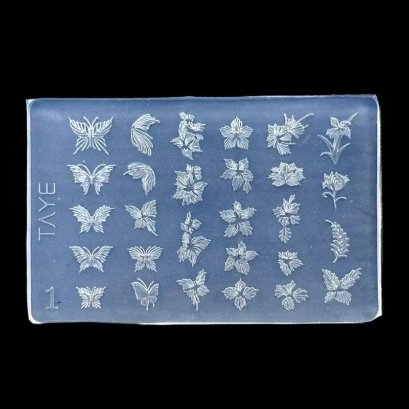 DIY marco de flores Vintage diseño Floral plantilla en relieve transparente herramientas de manicura mariposa flor 3D molde de silicona para decoración de uñas