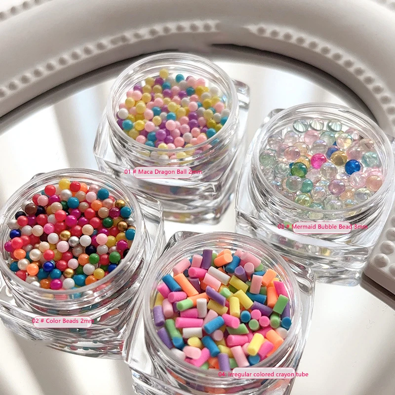 1 caja de Mini macarrón con burbujas para uñas, abalorio 3D de resina a todo Color, Caviar de caramelo, decoración de cuentas para uñas, accesorios para uñas DIY