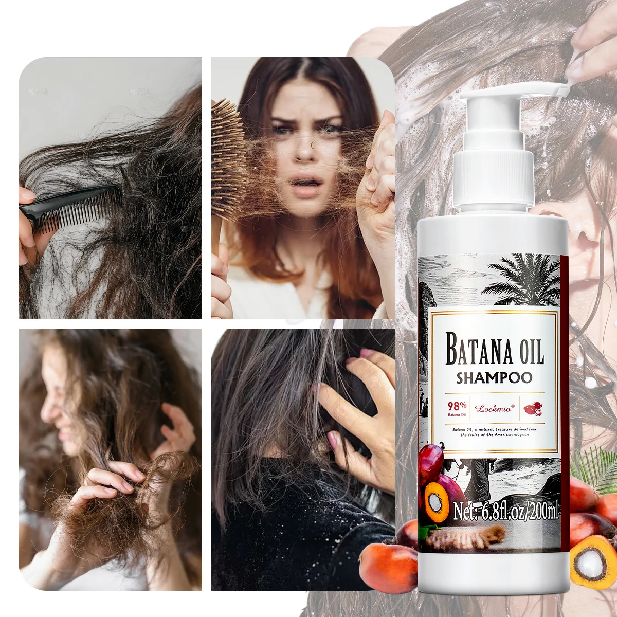 Batana Oil Shampoo Deep Cleansing Nourishing 2-in-1 Shampoo Strengthen Moisturizer Hair Anti Loss Nourishing Products for Women