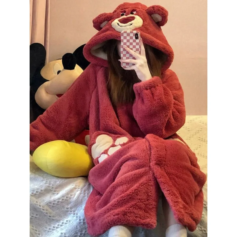 

Miniso Toy Story Lots-o'-Huggin' Bear Cosplay Costume Winter Plus Long Pajamas Kawaii Robe Hooded Nightgown for Women Girls