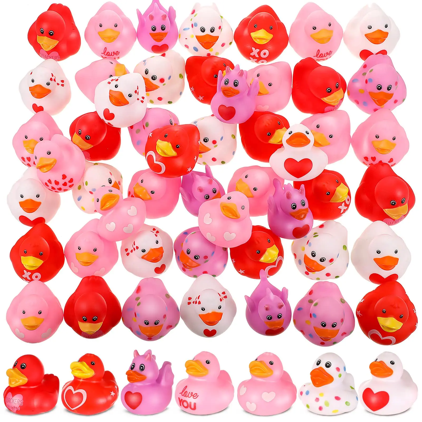 

50Pcs 2.4Inch Valentine Rubber Duck in Bulk Valentine's Day Heart Rubber Duck for Pool Bath Toy Classroom Prize Party,12 Style