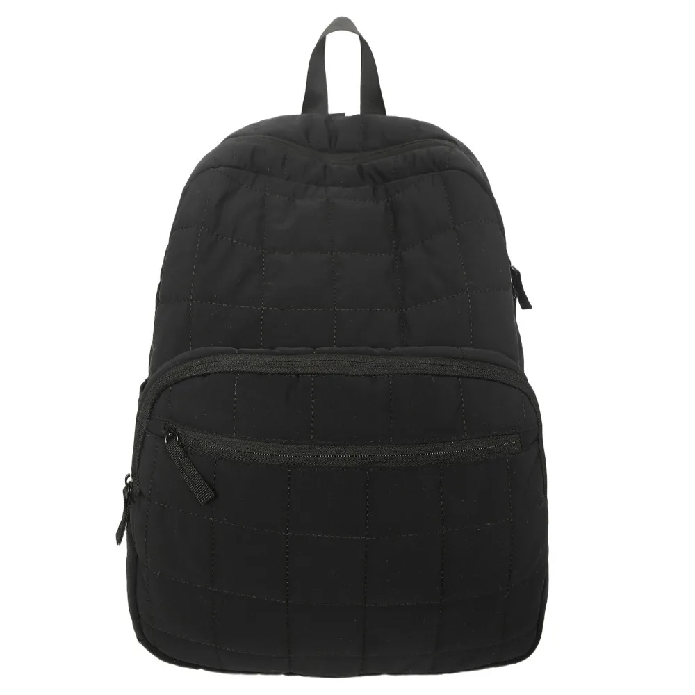 Unisex Quilted Travel Backpack Nylon Large Capacity Student Schoolbag Multi-pocket Solid Color Laptop Backpack