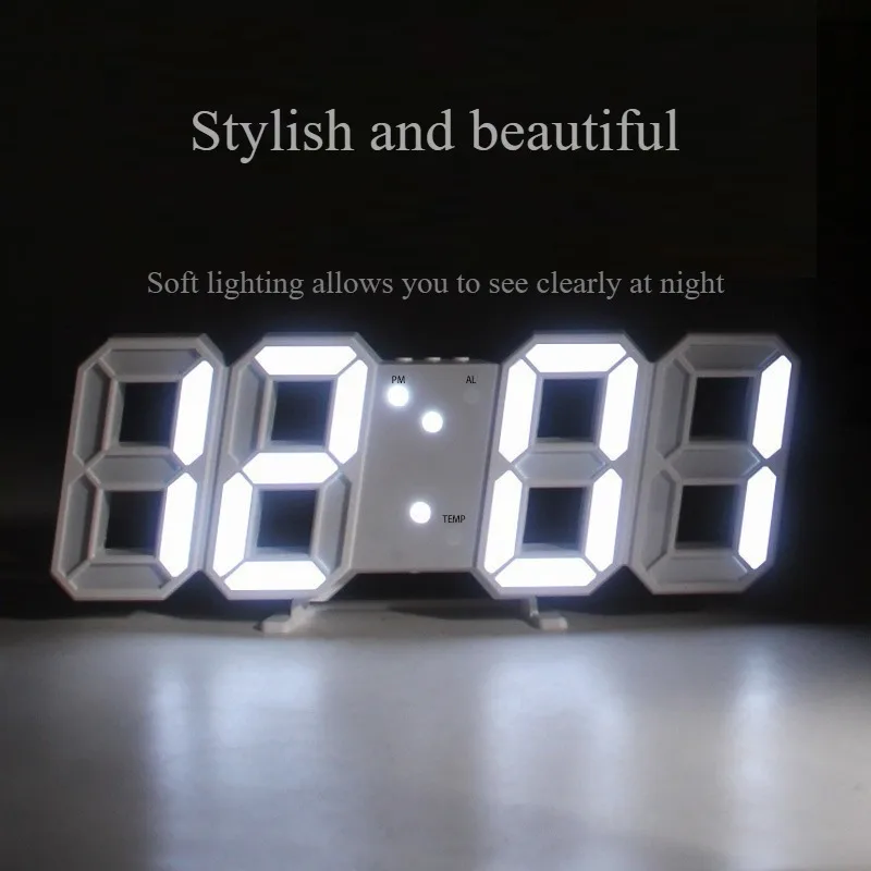 

3D Desk Clocks for Bedrooms, Office, Classroom, Big Numbers, Remote, Alarm, Cool White Light and Black Frame,led clock