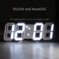 3D-bureauklokken voor slaapkamers, kantoor, klaslokaal, grote cijfers, afstandsbediening, alarm, koel wit licht en zwart frame, led-klok
