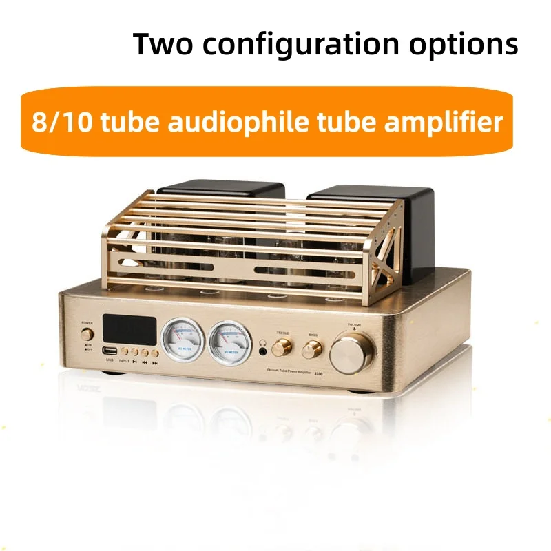 Lossless HIFI Tube Power Amplifier 5.0 Bluetooth 8/10Tubes Hi-Low Bass Adjustment USB Read Optical Coaxial Input Dual UV Meters
