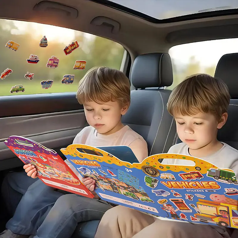 Waterproof Reusable Sticker Book for Kids - Dinosaurs, Animals, Space,Vehicles & Ocean Themes | Travel Car Airplane Quiet Time A view 3
