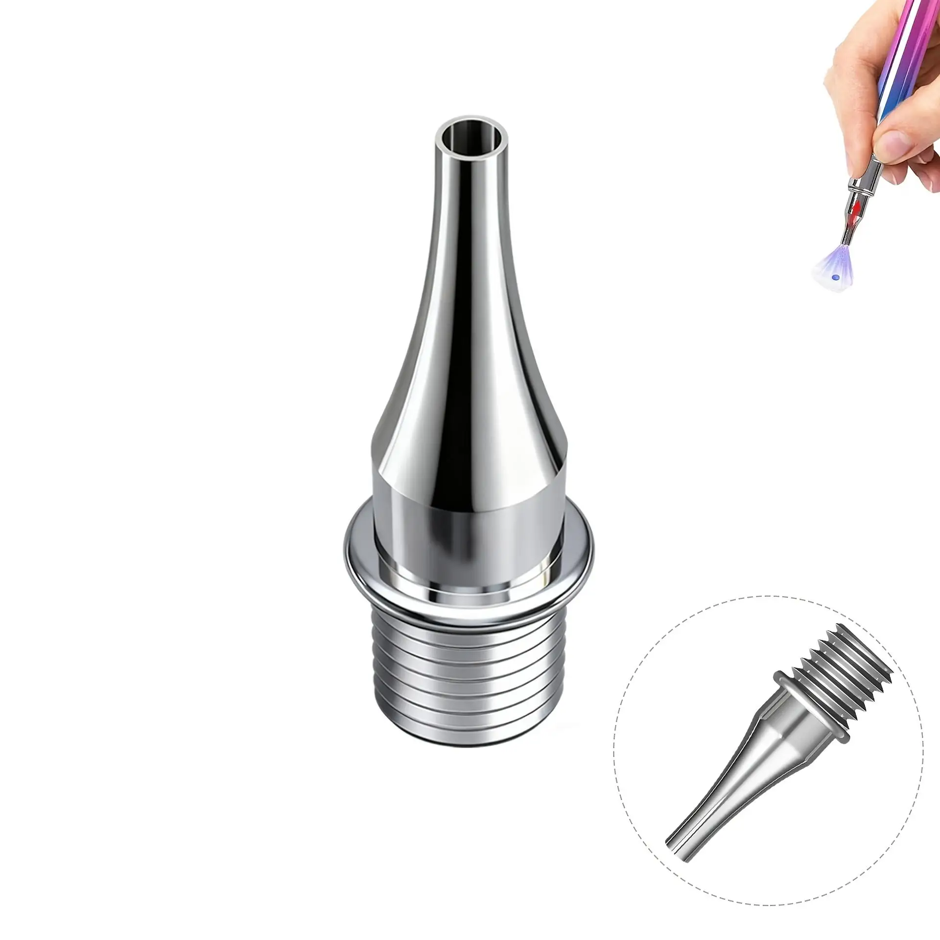 Einzeln erhältlich/Modelloptionen verfügbar, Edelstahl-Schraubverschluss Multifunktionaler Vakuum-Diamantmalstift-Ersatzkopf-Set, Hohle Ersatz-Diamantmalstiftköpfe (1/2/3/4/5/6/Gebogene Spitze) – Detail 11