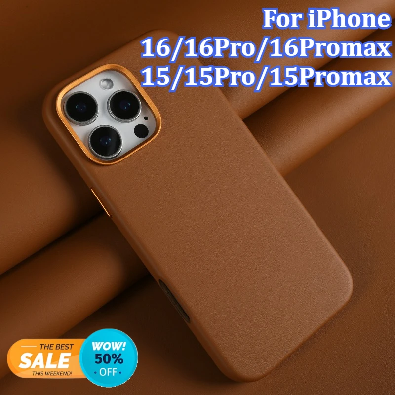 

Eco-Friendly Magnetic Genuine Leather Phone Case For iPhone 16/16Pro/16Promax/15/15Pro/15Promax Support Wireless Charging Case