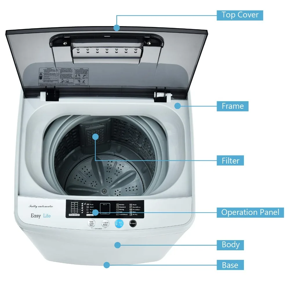 Lave-linge portable entièrement automatique, lave-linge portable 2 en 1, lave-linge artériel 8,8 et essoreur au chlore, pompe de vidange intégrée de 1.04 pi