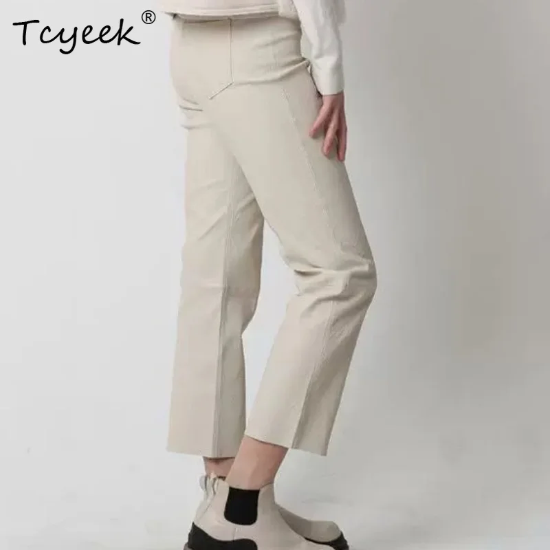 Tcyeek Fashion Genuine Leather Pants for Women 2026 Cozy Sheepskin Women's Pants High Quality Trousers Ladies Slim Fit Pantalons