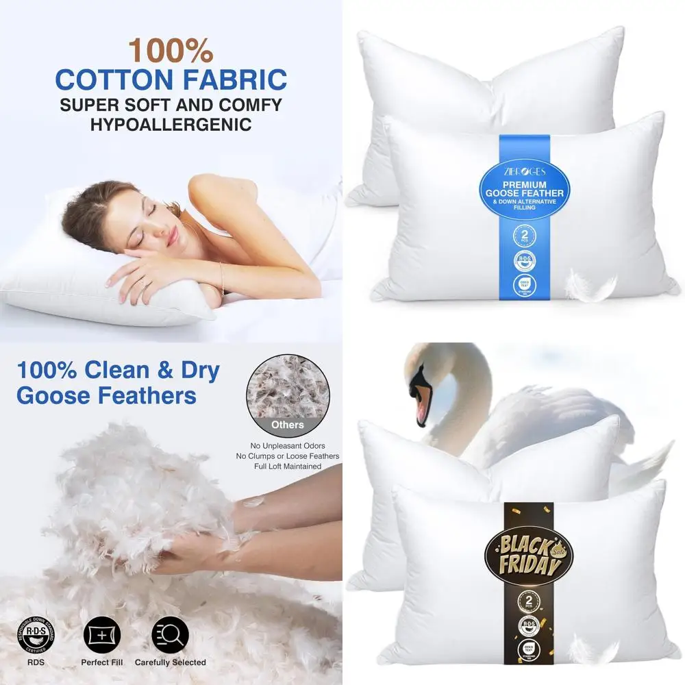 

Набор подушек из гусиного пуха размера Queen Size из 2 штук — ультрамягкая пушистая поддержка для всех позиций сна