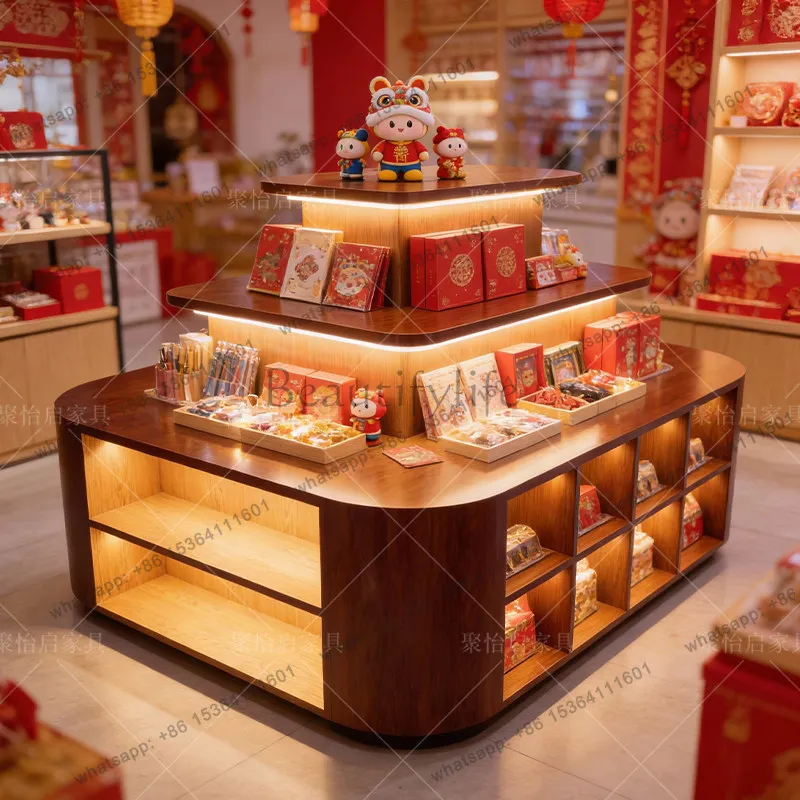 

Solid wood double-sided island cabinet jewelry cosmetic display cabinet can be customized