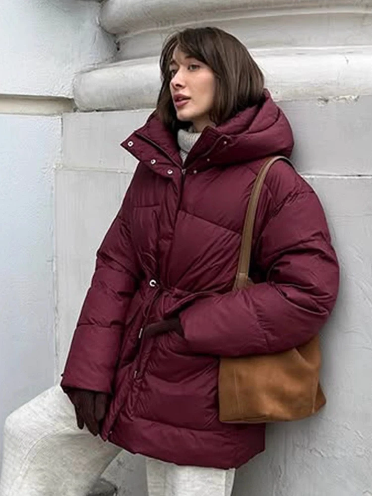 Tossy Leisure Women's Hooded Parker Coat  Drawstring Waist Warm Solid Pocket And Stand-Up Collar Long Sleeves 2025 Parker Coat