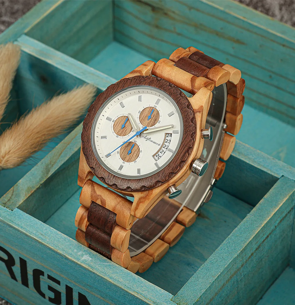 Large Dial Wooden Wristwatches Mens Watch Luxury Fashion Business Wood Wrist Watches for Men Military Quartz Watches