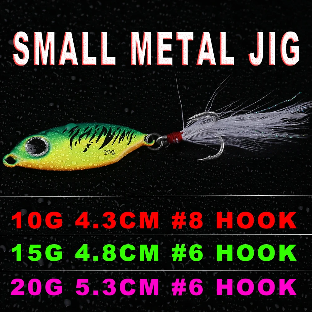 AYWFISH 1PCS Metal Casting Jig Artificial Vibration 10G / 15G / 20G Fishing Metal Bait Jigging Spoons With Feather Treble Hook