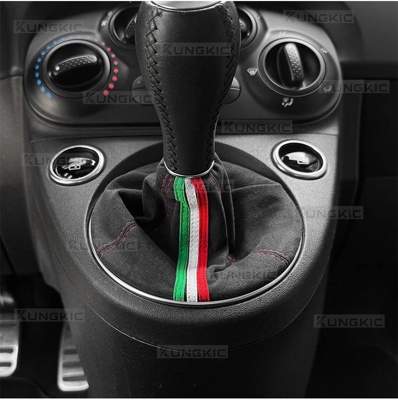 Wildleder-Schalthebelmanschette für Abarth 595 695 2016 2017 2018 2019 2020 2021 2022 2023 2024 Fiat 500 2011-2024 Schaltmanschette – Detail 8