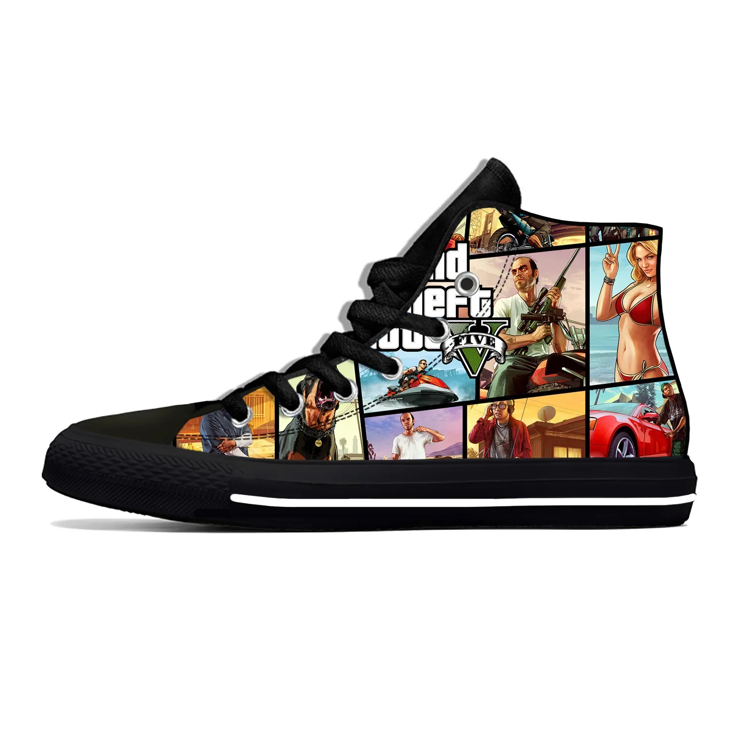 

Anime Game Cartoon GTA 5 V Grand Theft Auto Casual Shoes High Top Lightweight Board Shoes Breathable Men Women Summer Sneakers