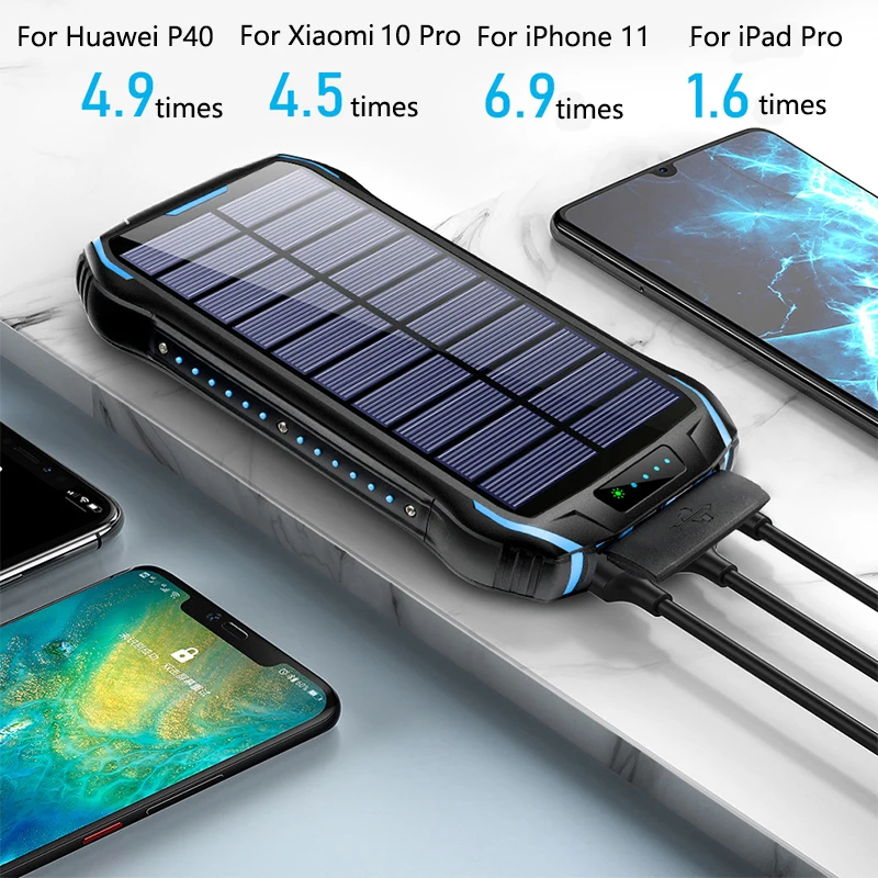 Solar Power Bank 26800mAh Portable Charger 3A Fast Charging Powerbank for iPhone 15 Samsung Xiaomi Poverbank with Camping Light