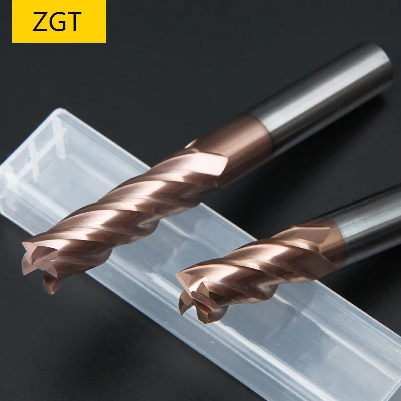 ZGT HRC60 4 Flute Tungsten Steel Milling Cutter End Mill CNC Cutting Metal Alloy Carbide Endmill 4mm 6mm 8mm 10mm 12mm 16mm 20mm