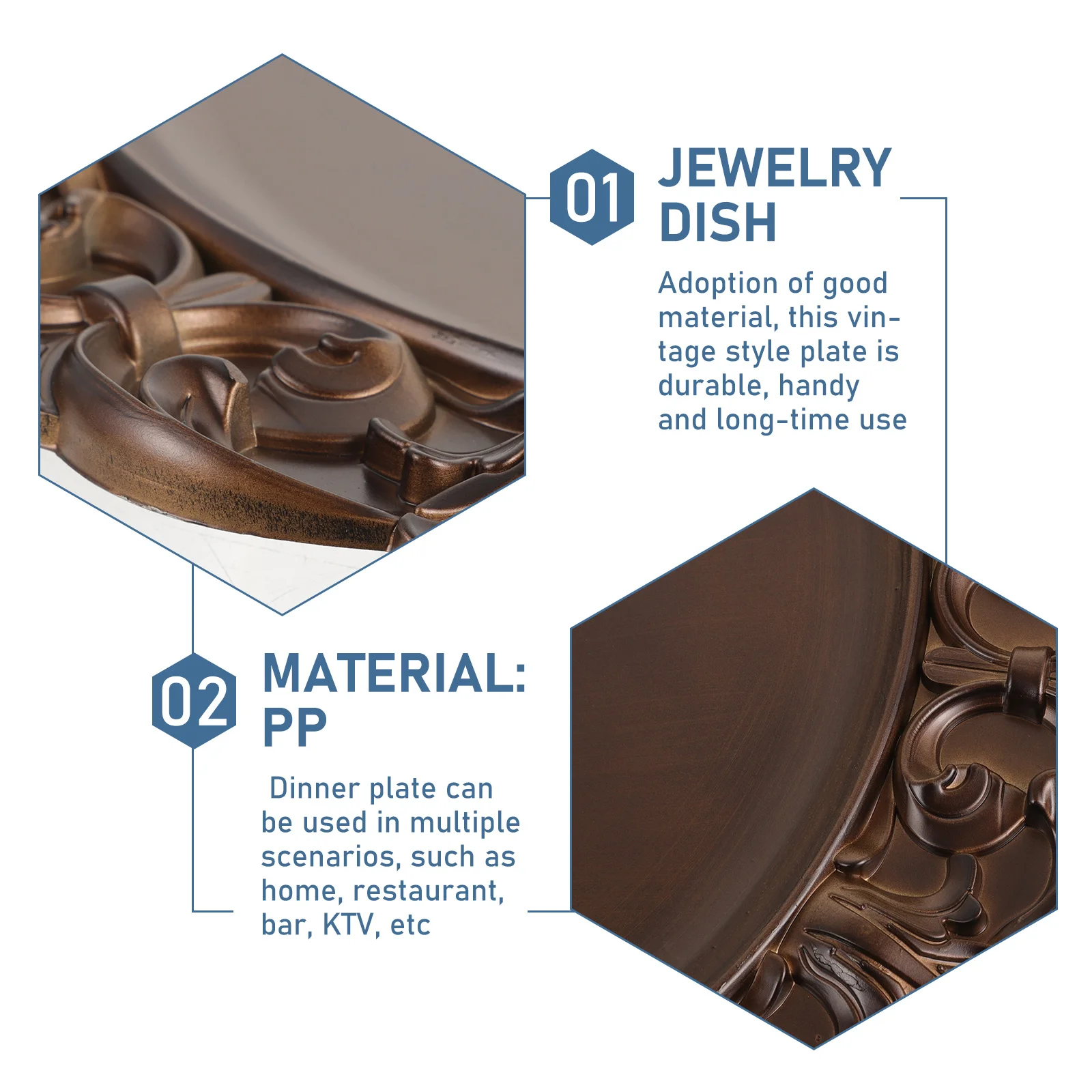 

Vintage Carved Tray Retro Style Smooth Dinner Plate For Home Restaurant Bar Snack Dessert Serving Kitchen Food Tray