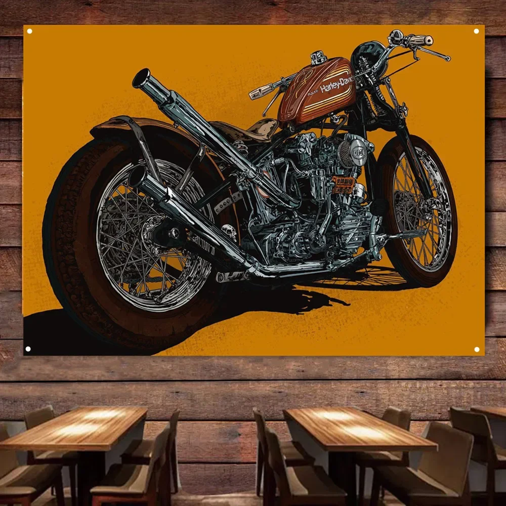 

Retro Motorcycle Poster Vintage Gas Station Wall Decor Flag Wall Hanging Banner Cars Painting for Garage Home Decor Tapestry A1