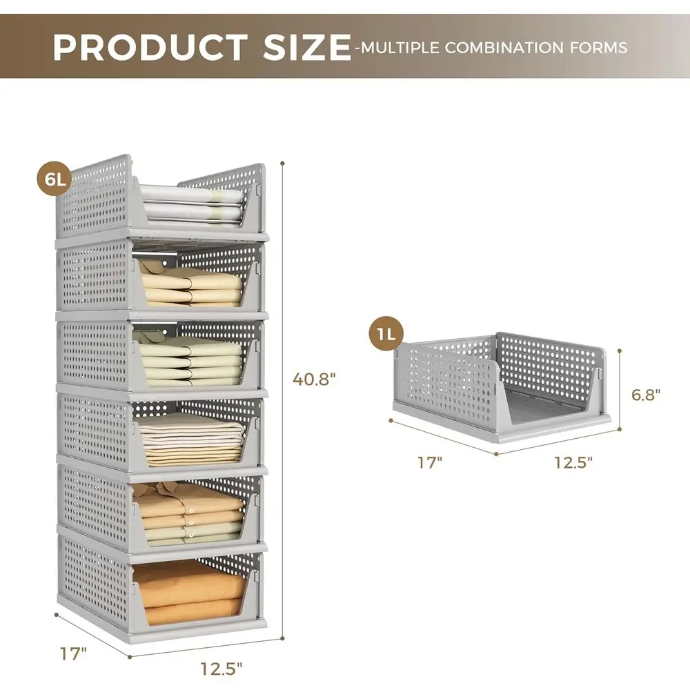 منظم خزانة بلاستيكي مكون من 6 أقسام قابل للتكديس، سلة درج للملابس، صناديق تخزين لخزانة الملابس، غرفة النوم، الحمام، المكتب