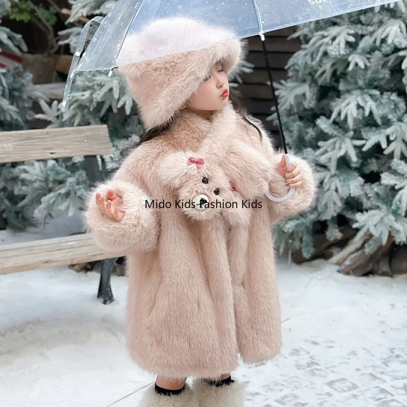 Girls' Fur Coat Baby Autumn/Winter Wear Thickened Warm Fleece Jacket Stylish Little Princess Korean Style Outerwear