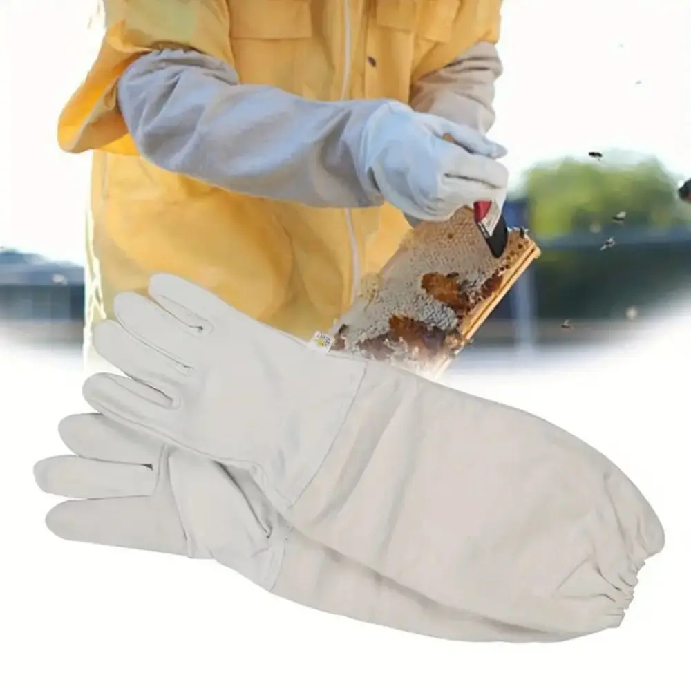 Durable Ventilated Beekeeper Gloves Long Sleeve Canvas Bee Gloves Protective Sleeves for Beekeeping Apiculture