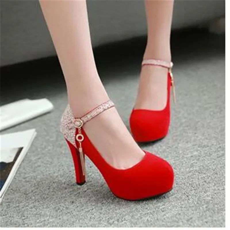 

Women Bling Tassel High Heels Female Velvet Shoes Platform Bottom Pumps Ladies Evening Dress Wedding Party Shoes Big Size 41 42