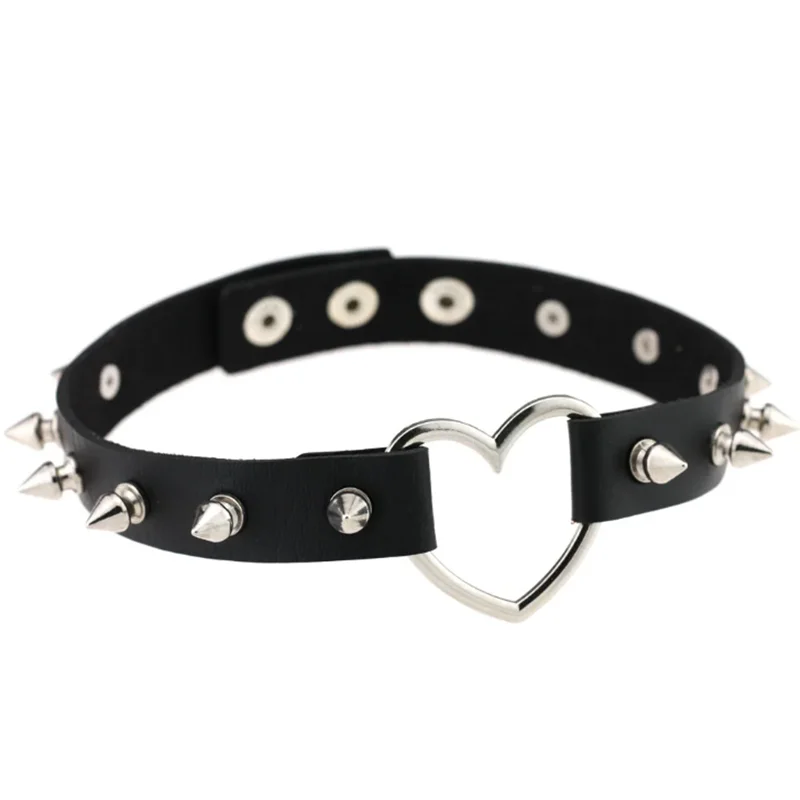 1Pc Vintage Sweet Love Girl Cool Hip Hop Rivet Choker Diy Harajuku Gothic Heart Black Leather Grunge Torques Necklaces Jewelry