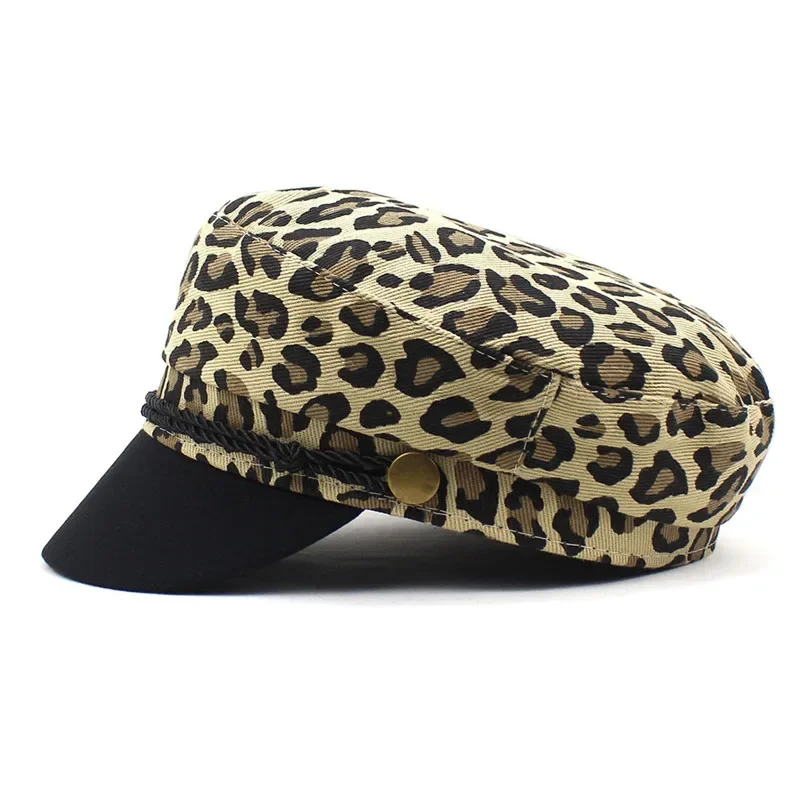 Boina con estampado de leopardo de algodón de primavera, gorra octogonal, sombrero de pintor para niña y mujer 27