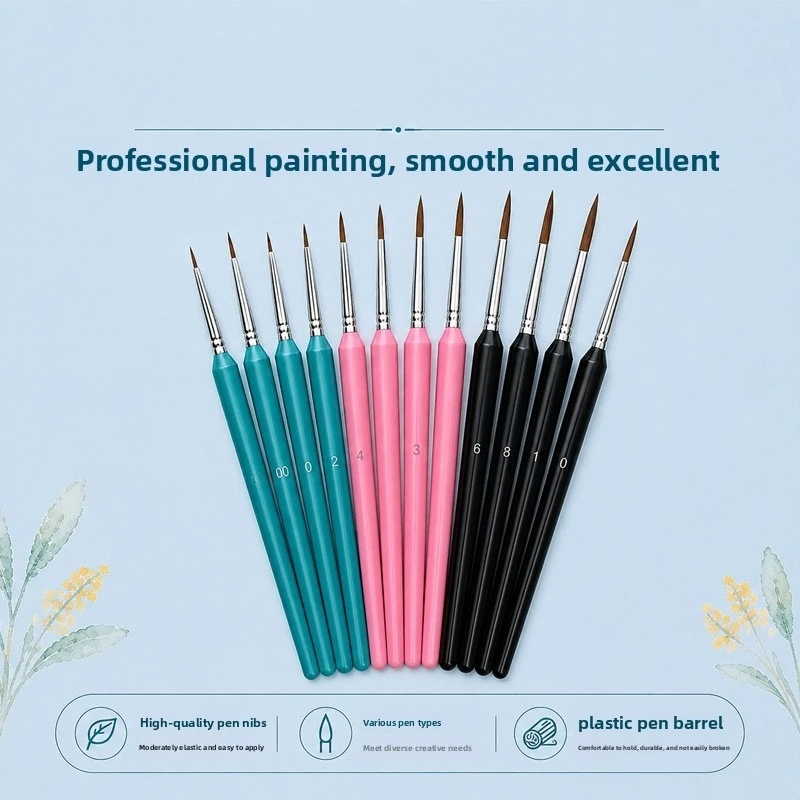 10 Pack Fine Detail Paint Brushes, Miniature Liner Brushes with Ergonomic Plastic Handles for Acrylic Oil Watercolor Art Drawing