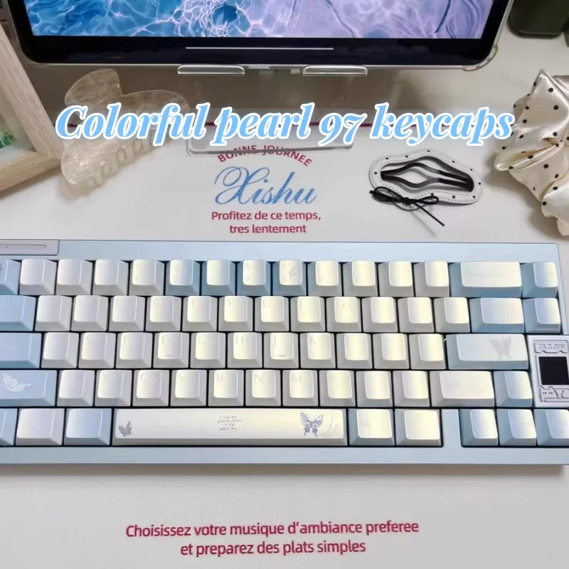 Colorful Pearl Keycaps 97 Key Original Factory Height Pbt 1.7 Thickness Pearl Color Silk Screen Personalized Customized Key Cap