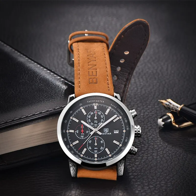 BENYAR Fashion Chronograph Sport Mens Watches Top Brand Luxury Quartz Watch Reloj Hombre Saat Clock Male Hour Relogio Masculino