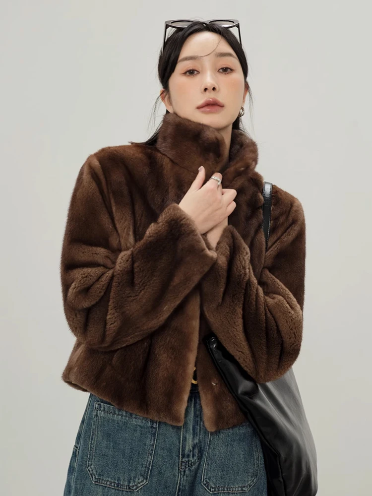 HDHOHR 2024 New Real Mink Fur Coat Women Fashion High Grade Whole Fur Women Coat Winter Thick Warm  Real Mink fur Jackets Femal