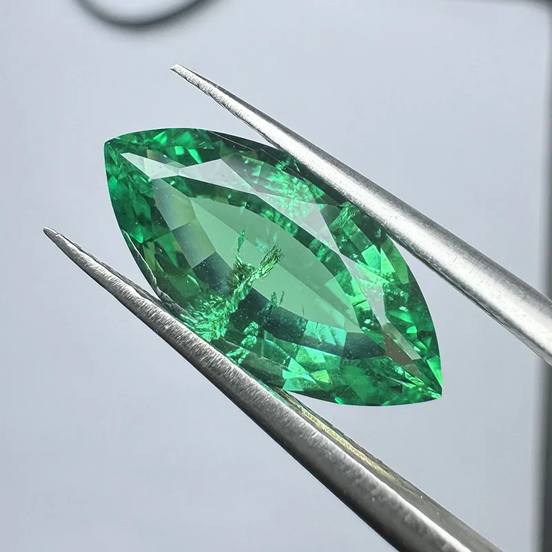 Laborgezüchteter Kolumbianischer Smaragd in Marquise-Form, Edelstein-Anhänger für DIY-Ringe, Halsketten, Ohrringe, Hauptmaterialien wählbar, Zertifikat erhältlich – Detail 5