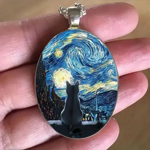 Van Gogh Starry Moon Night Pendant Necklace Women's Versatile European and American Fashion Retro Sweater Chain Jewelry