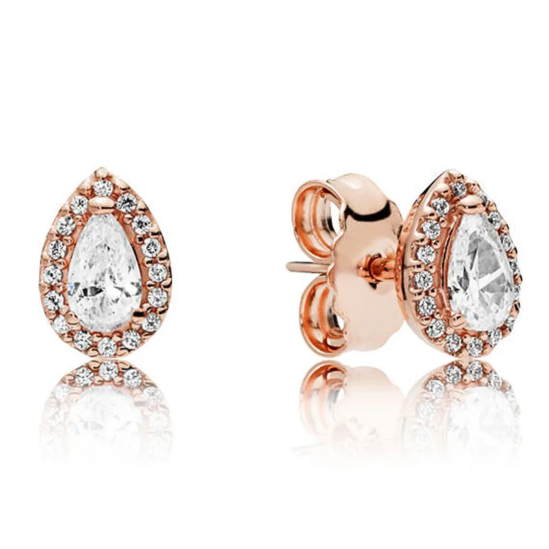 Women's 925 Sterling Silver Rose Gold Radiant Teardrop Ring Set