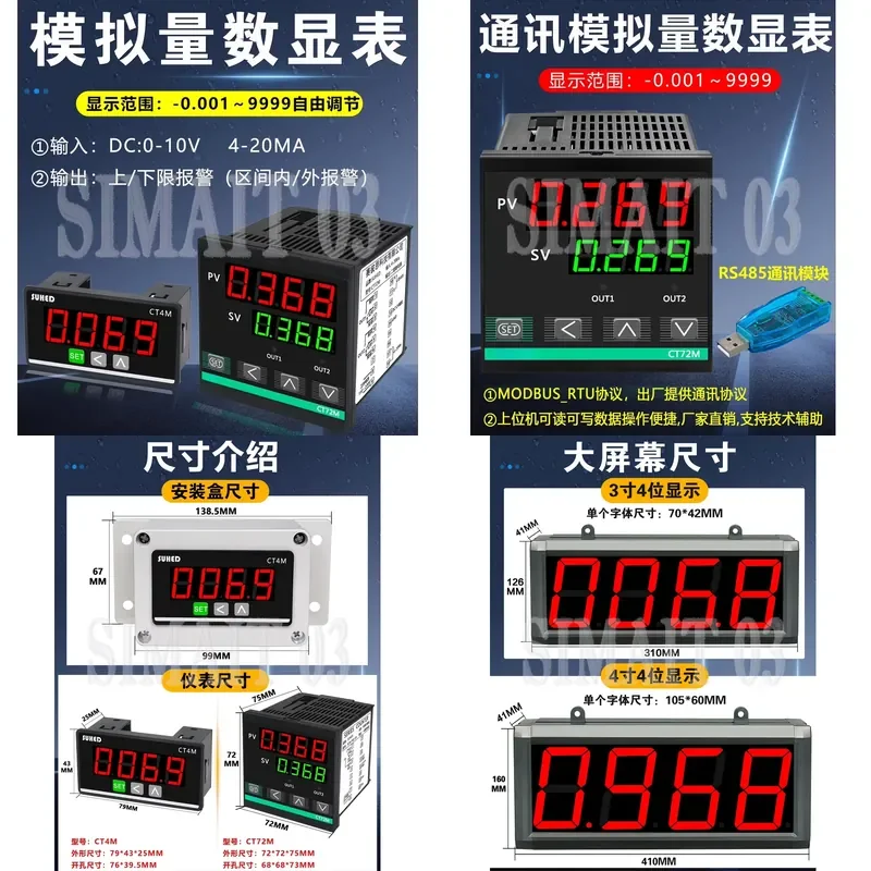Universal Analog Digital Display Controller | 4-20mA/0-10V Input for Temp, Pressure, Level, Flow