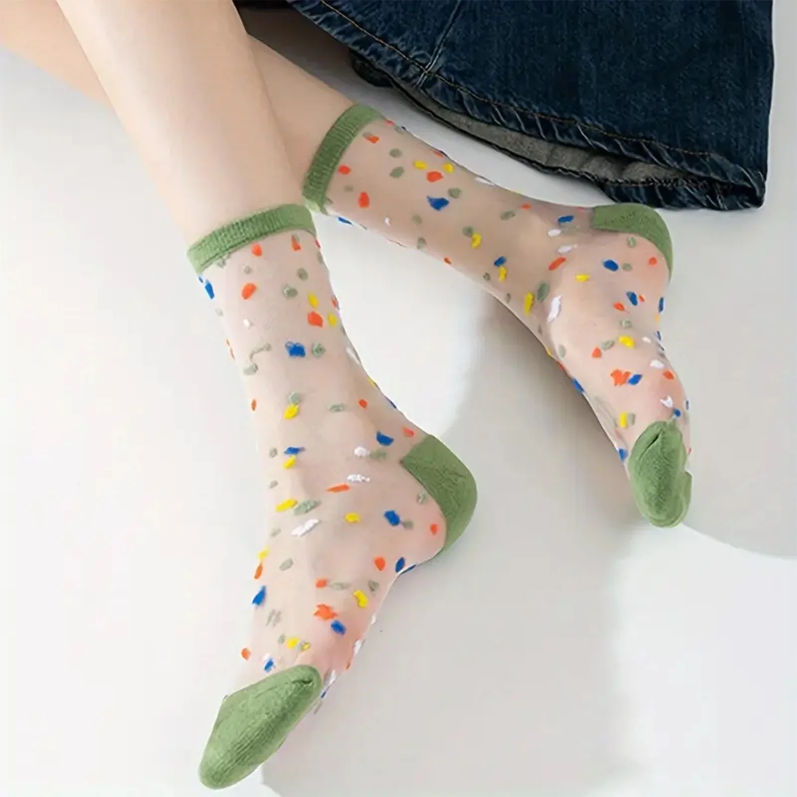 

6 Pairs Silky Thin Middle Tube Socks Lightweight Crystal Silk Vintage Lace Socks for Women Indoor Outdoor Wear