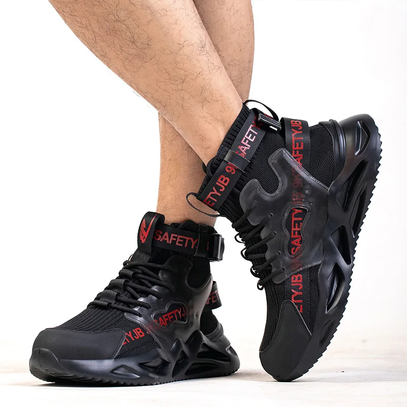 Mens Steel Toe Work Boots Black Safety Shoes Anti-Smashing Puncture Proof Indestructible Shoes Lightweight Breathable Sneakers